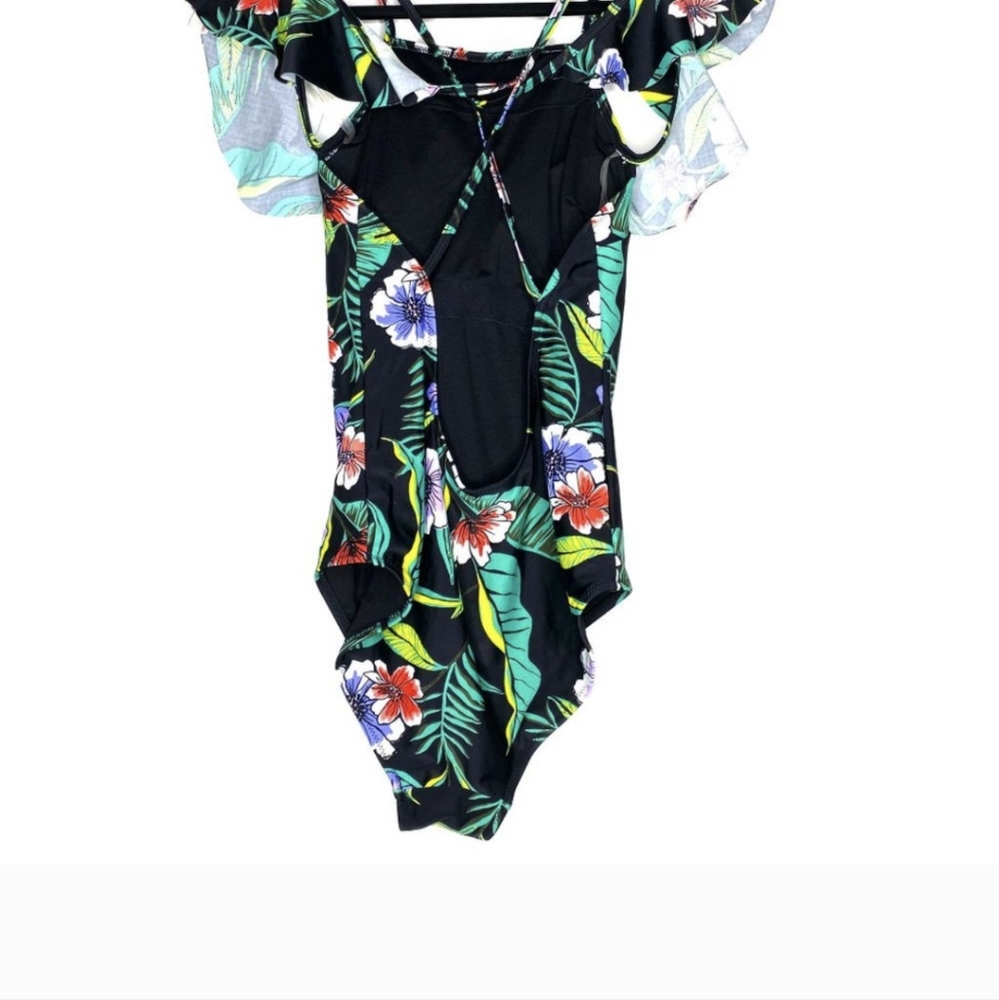 NWT, Old Navy Cold Shoulder Swim Suit, Black Floral, Size L/Tall - Picture 4 of 4